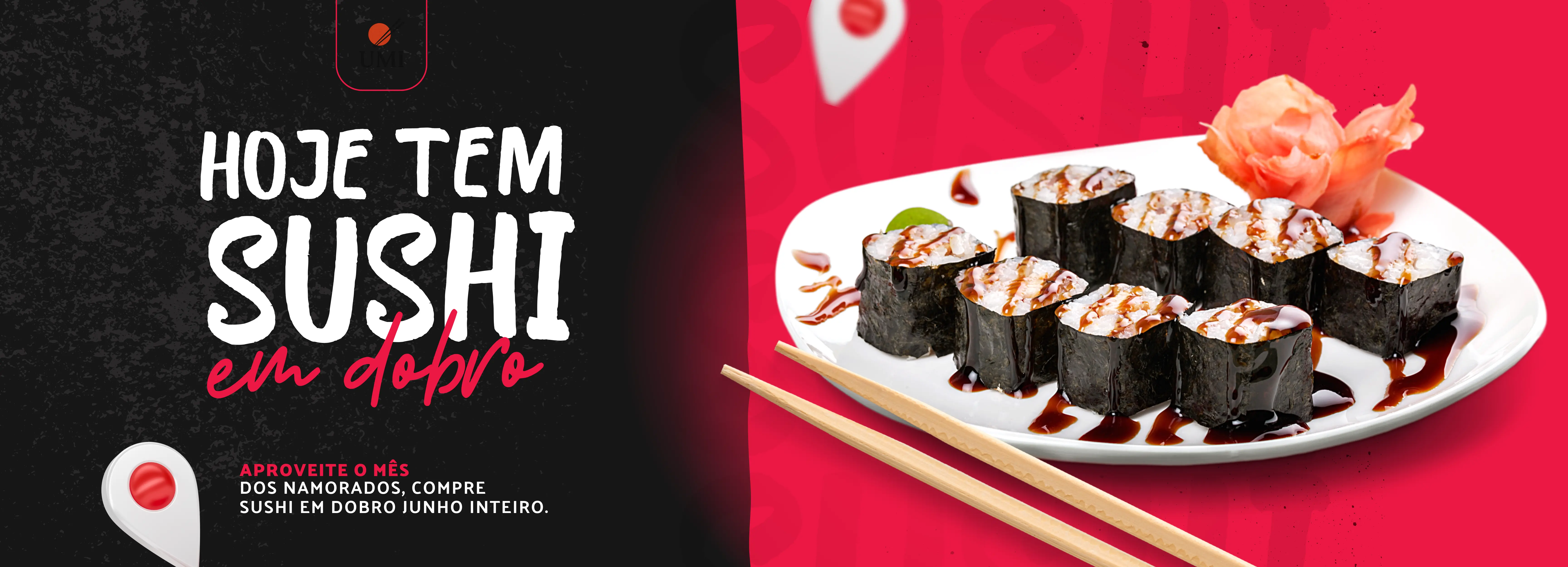 Banner promocional de sushi em dobro